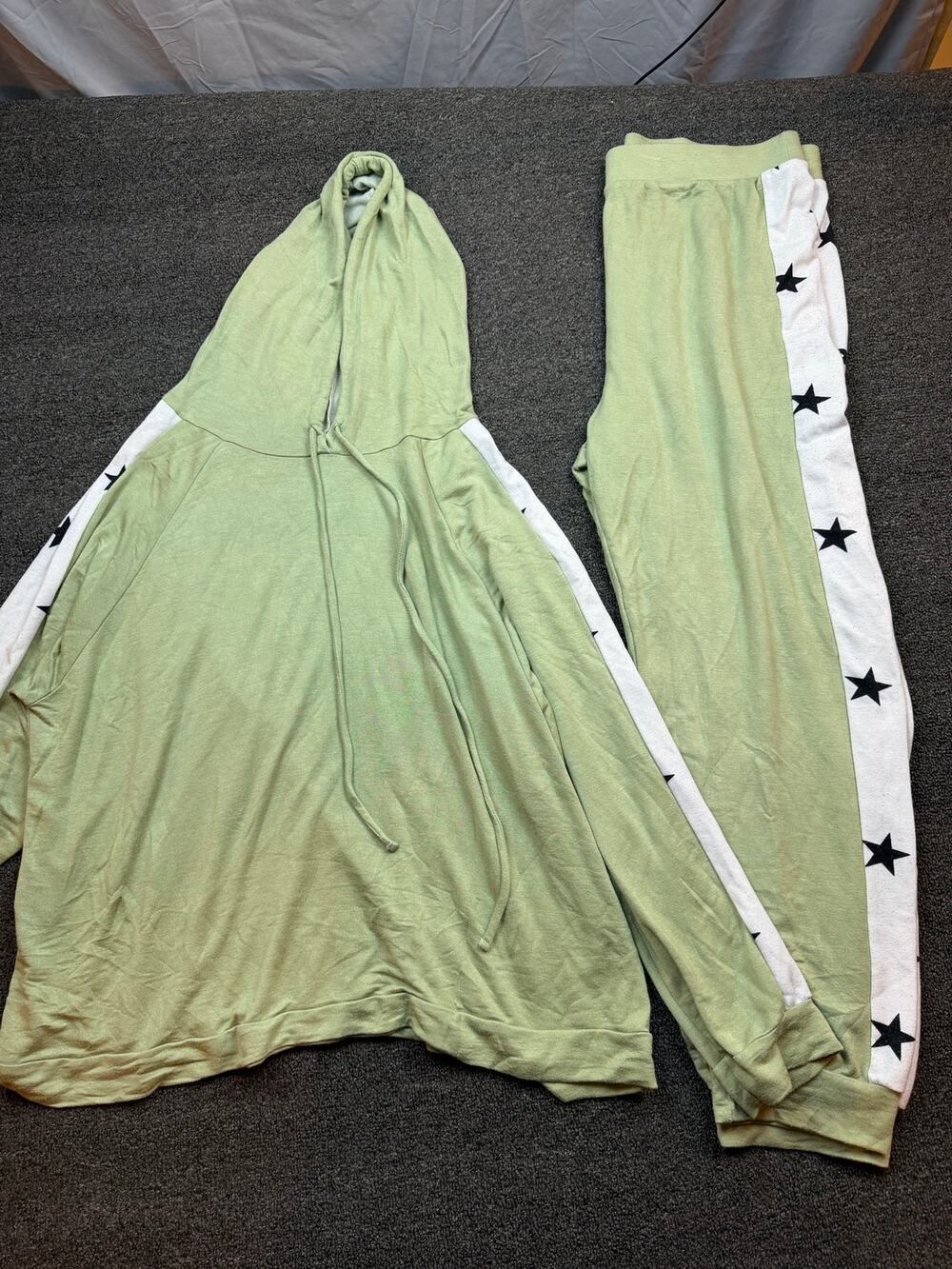 Cotton Bleu 2 Piece Star Tracksuit Jogger Hoodie Set Sage Green